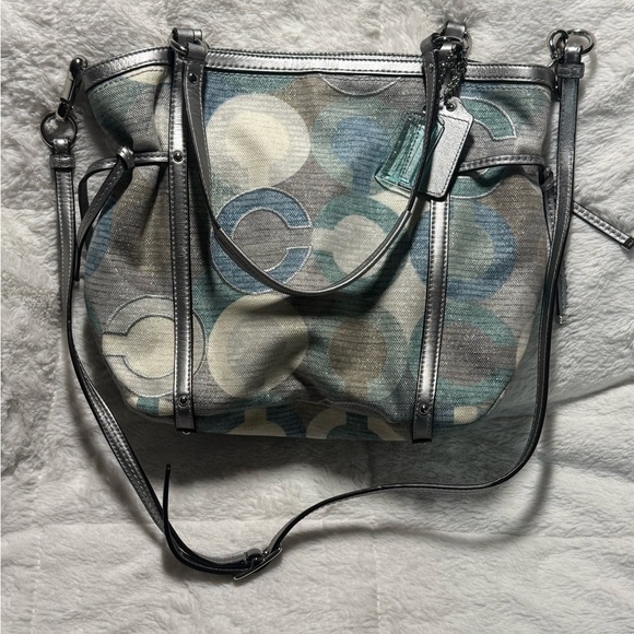 NWT Coach Audrey Metallic Blue/Green Multi-Color Circle Tote Shoulder- - Picture 4 of 7